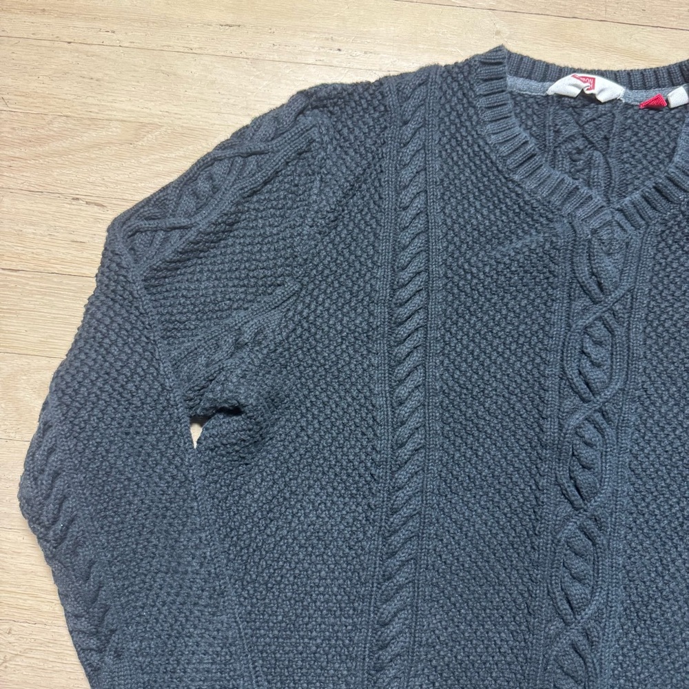Hudson North Cable Knit V-Neck Sweater XL Gray Cotton - Picture 2 of 8